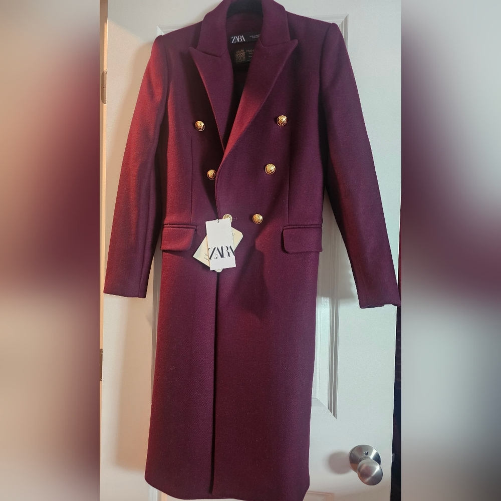 Zara Burgundy Double-Breasted Coat